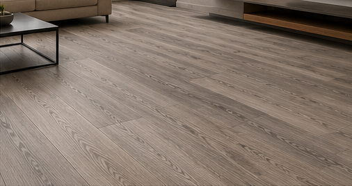 Suelo laminado Gris en un salón contemporáneo