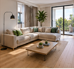 Salón con suelo de vinilo efecto madera